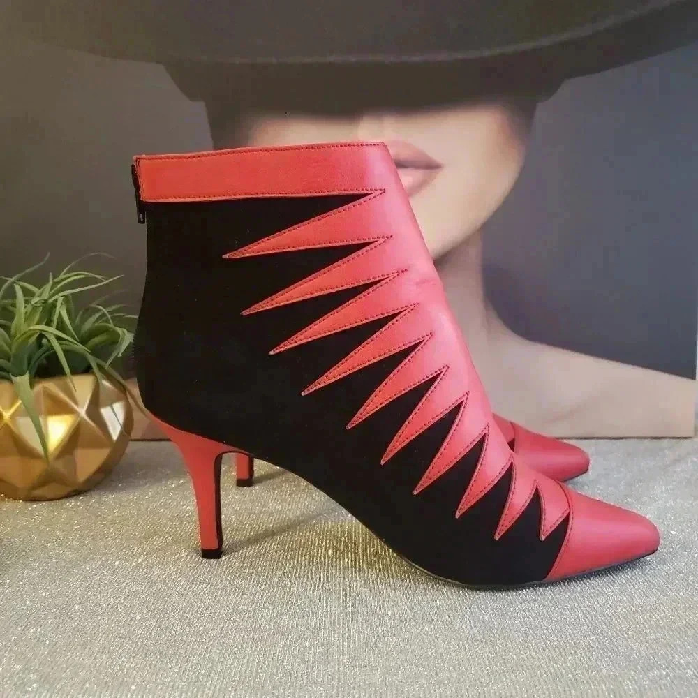 Ashro Red and Black Zig Zag Greccia Bootie Boots